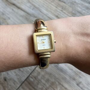 Gossip Vintage Watch Gold White Face Hinge Cuff Square Antique